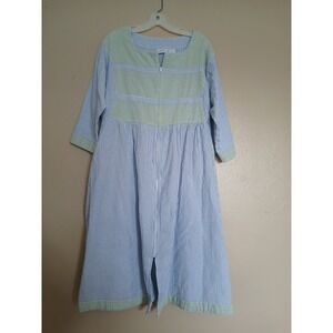 Vermont Country Store Nightgown XL Cotton Seersucker Stripe Zip Cottage Boho